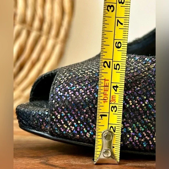 Stuart Weitzman Evabaton Perp Toe Platform Evening Pumps Iris Glitter Size 8.5